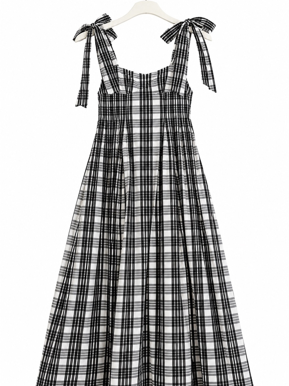 Maeve Black & White Plaid Tie-Shoulder Maxi Dress